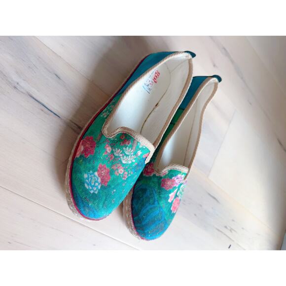 Floral Canvas Espadrilles - Blue and Green - Picture 6 of 8